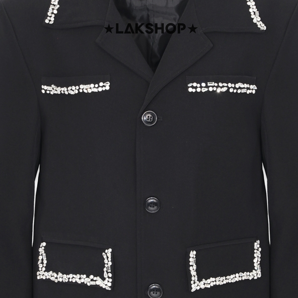 Áo Black Pocket with Crystal Trim Jacket