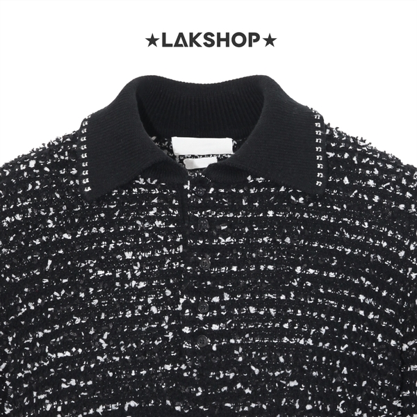 Áo TB Tweed Black Knit Polo Shirt