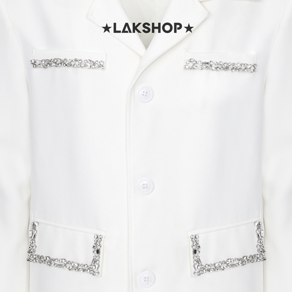 Áo White Pocket with Crystal Trim Jacket