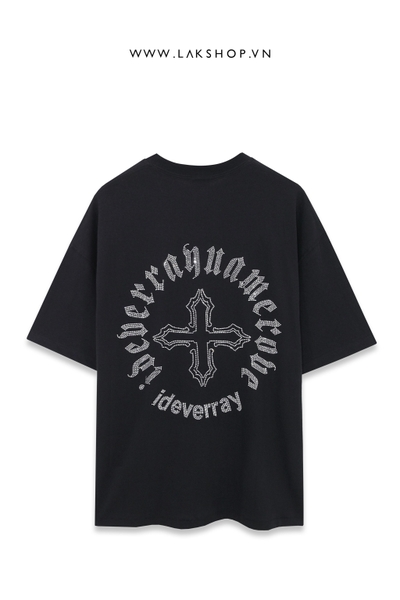 Oversized Crystal Cross iDeverrayLogo Black Tee  cx2