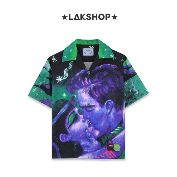 Áo Pr@d@ Impossible True Love-print Cotton Shirt In Verde Multicolor cx4