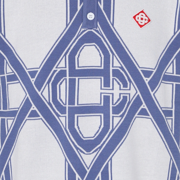 Áo Casa Blue Monogram Cotton Knit Polo Shirt
