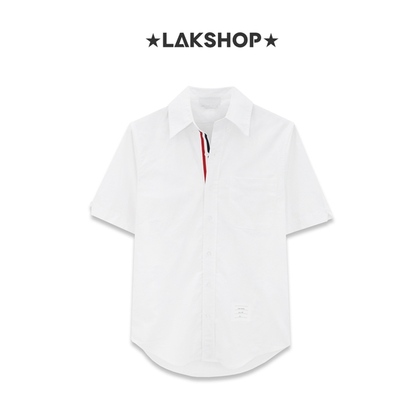 Áo TB White Cotton Oxford Grosgrain Placket  Short Sleeve Shirt