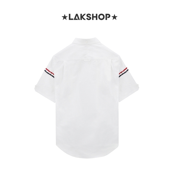 Áo TB White Cotton Oxford Grosgrain Placket  Short Sleeve Shirt
