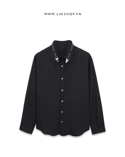 Áo Buckle Detail Neck Black Shirt