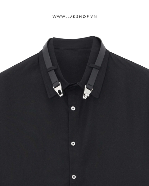 Buckle Detail Neck Black Shirt
