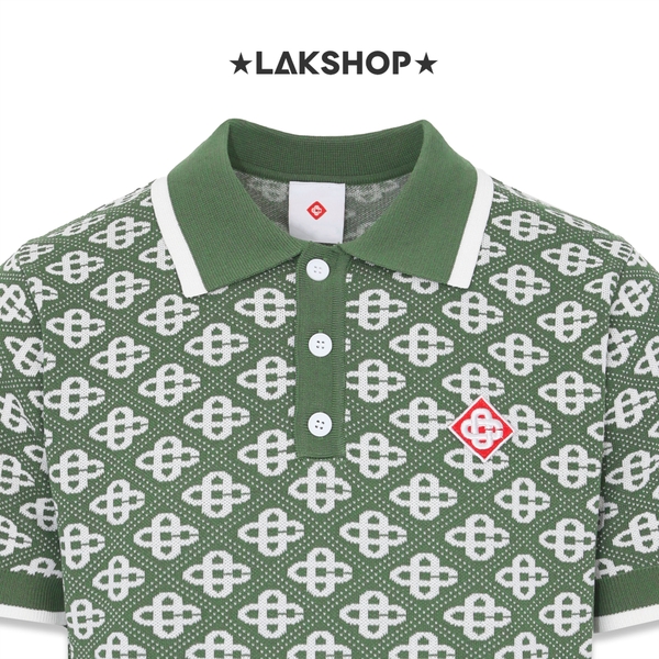 Áo Casa Green Monogram Cotton Knit Polo Shirt