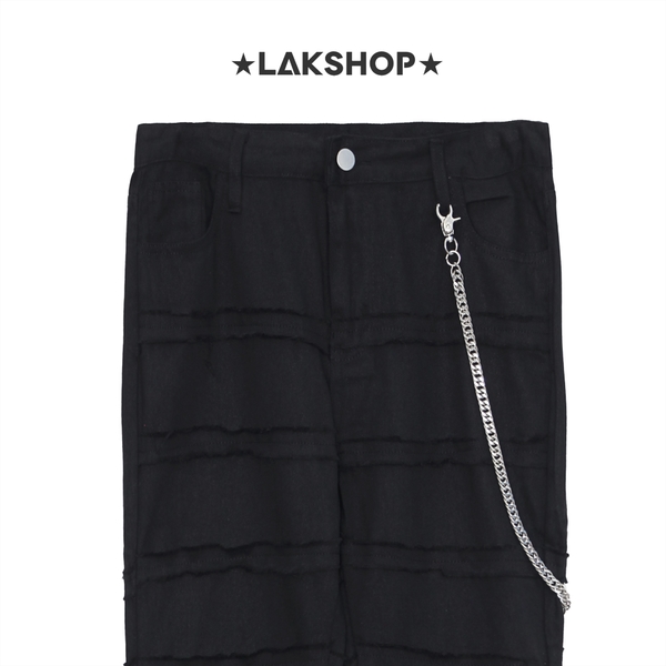 Quần Black Ripped with Chain Flared Denim Pants (kèm xích)