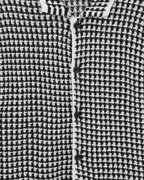 Black & White Checkerboad Mesh Knit Polo