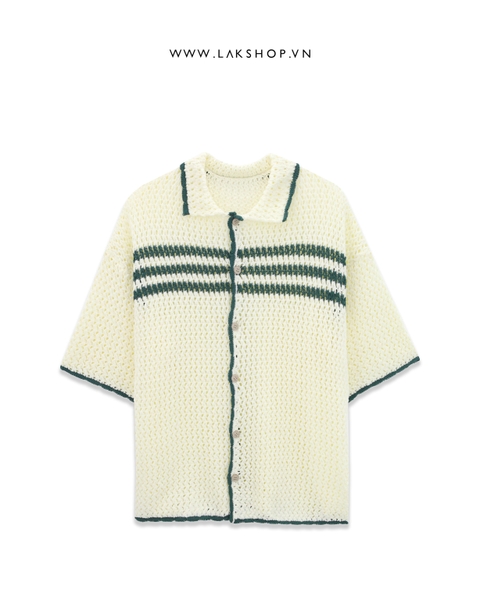 Áo Knit Begie and Green Trim Polo