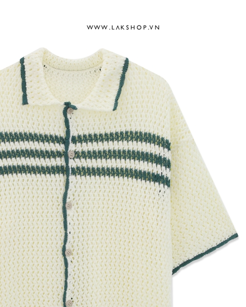 Knit Begie and Green Trim Polo