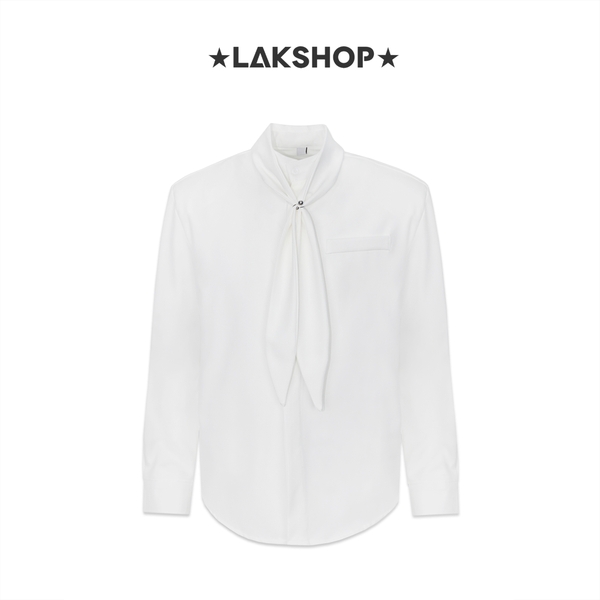 Áo White Bow Tie Padded Shoulder Shirt