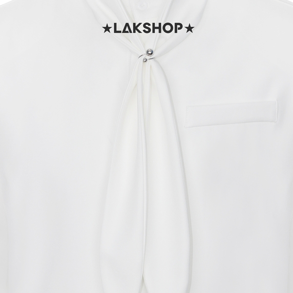 Áo White Bow Tie Padded Shoulder Shirt