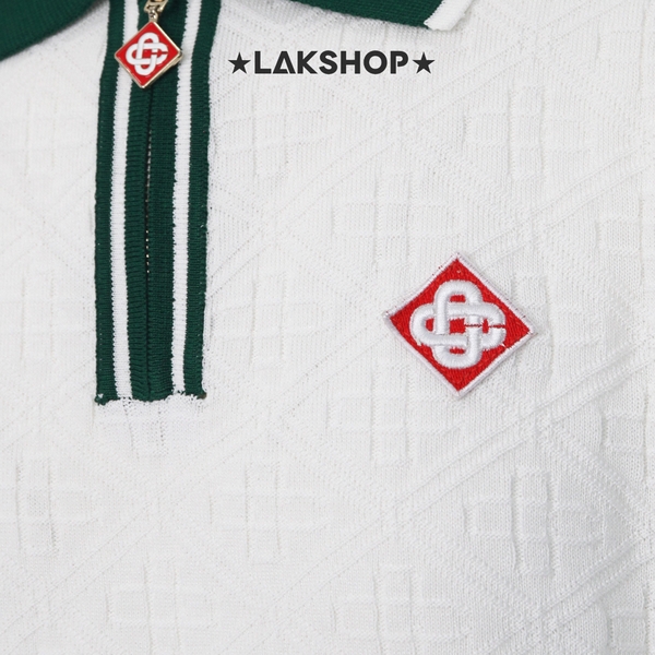 Áo Casa White Motif Cotton Knit Zipper Polo Shirt