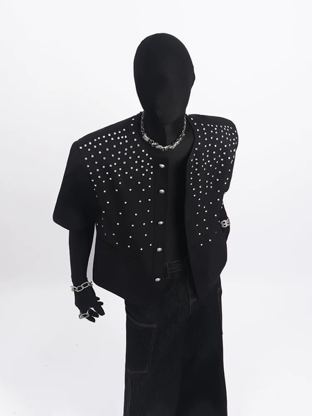 Áo Black Crystal Short Sleeve Shirt Jacket