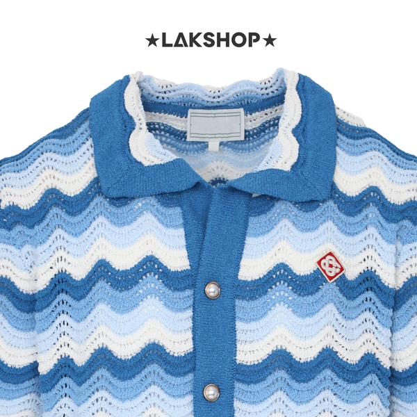 Áo Casa Wavy Gradient Open-Knit Shirt In Blue