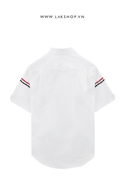 Th0m Br0wne White Oxford Grosgrain Armband Short Sleeve Shirt