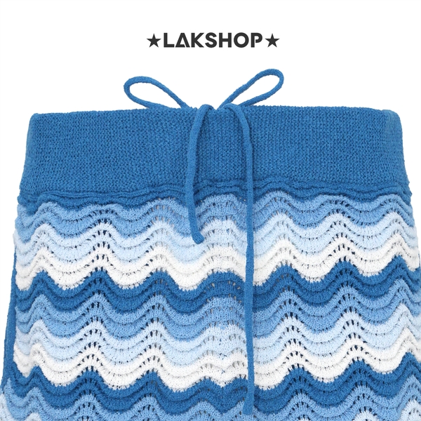 Quần Wavy Gradient Open-Knit Blue Short