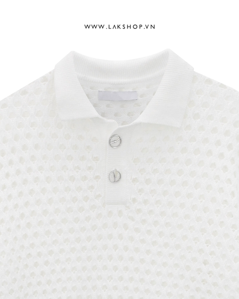 Áo O*clock Button White Mesh Knit Polo Shirt