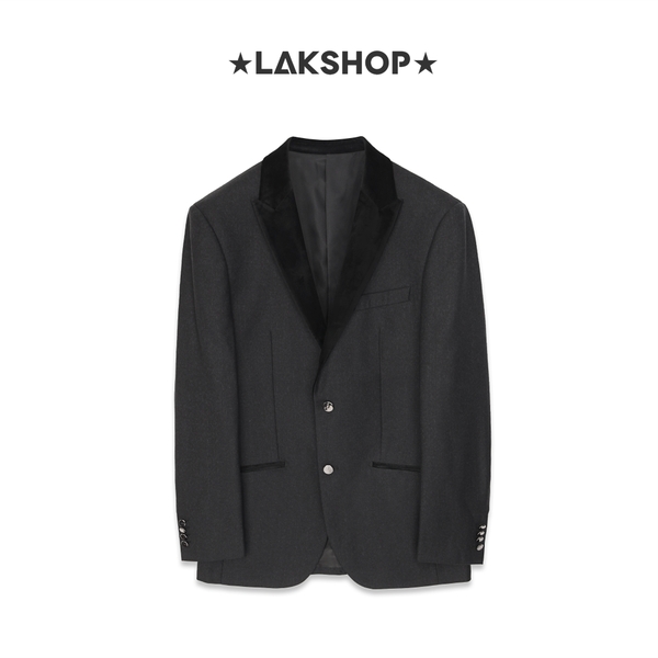 Áo Black Velvet Neck Two Button Wool Blazer