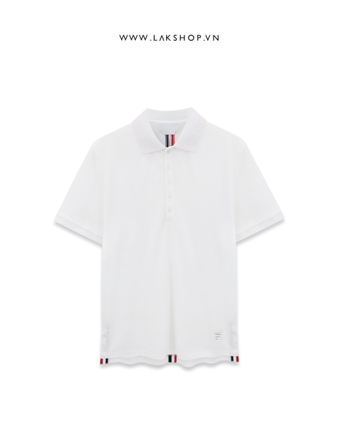 TB White Cotton Pique Center Back Stripe Polo