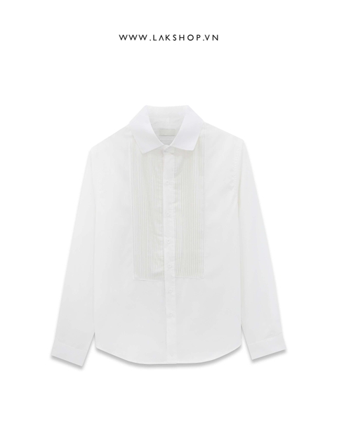 White Pleated Panel Formal Shirt