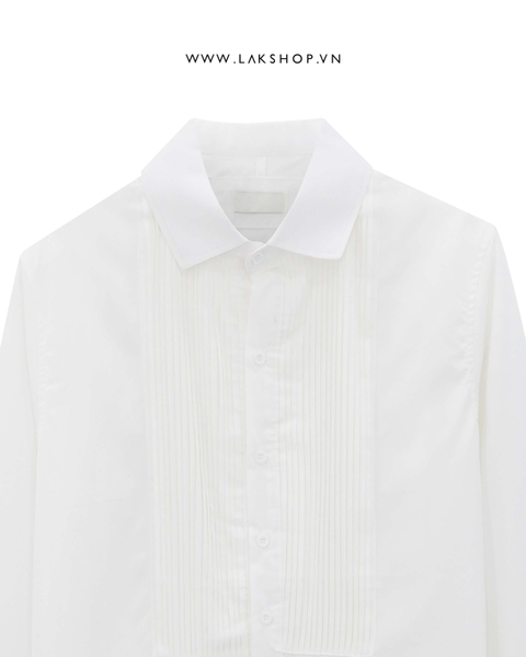 White Pleated Panel Formal Shirt