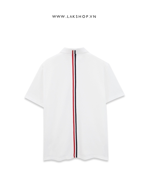 TB White Cotton Pique Center Back Stripe Polo