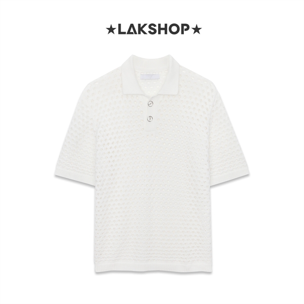 Áo O*clock Button White Mesh Knit Polo Shirt