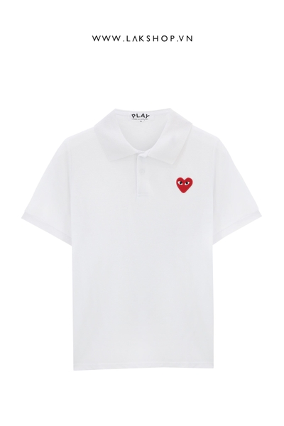 Comme Des Garcons Play Heart Logo White Polo Shirt cs2