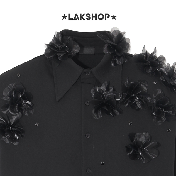 Áo Black 3D Flower with Crystal Shirts