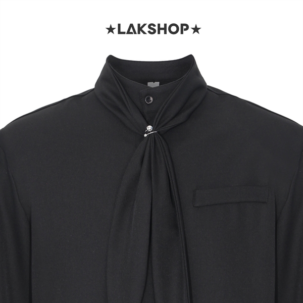 Áo Black Bow Tie Ring with  Padded Shoulder Shirt
