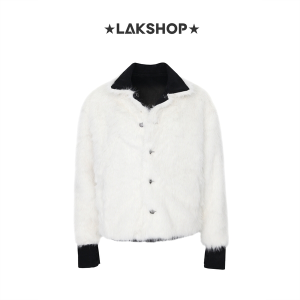 Áo (mặc 2 mặt) Black Denim with White Fur Reversible Double-Face Jacket