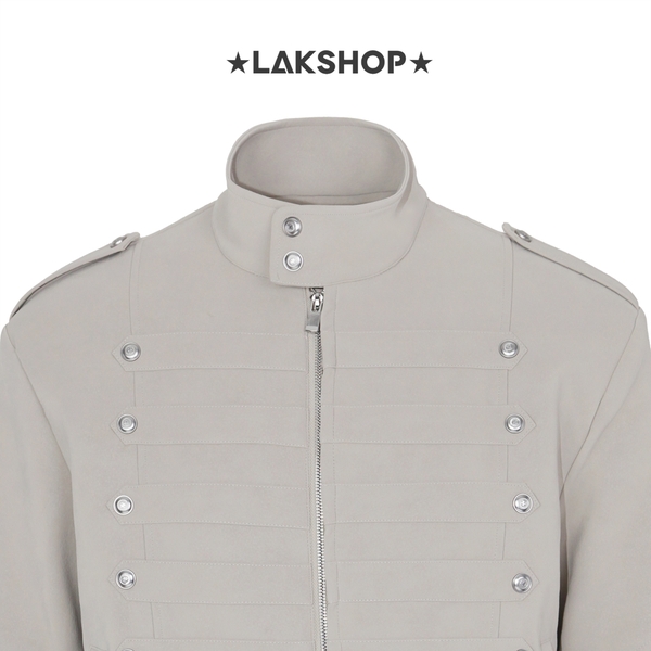 Áo Beige Napoleon Double-Breasted Leather Jacket