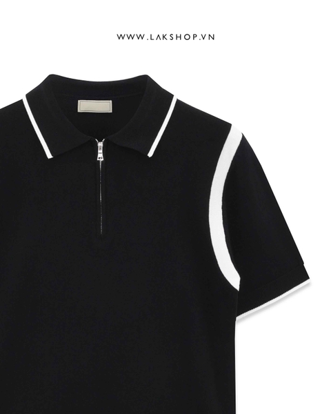 Áo Black Zipper Polo Knit Shirt