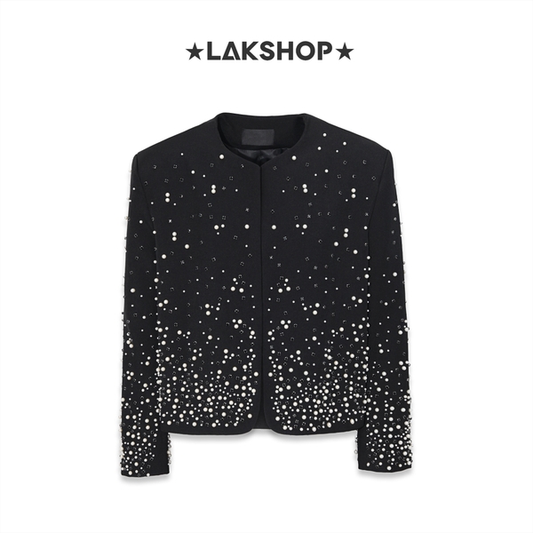 Áo Black Ombre Pearl Beaded Crew Neck Jacket