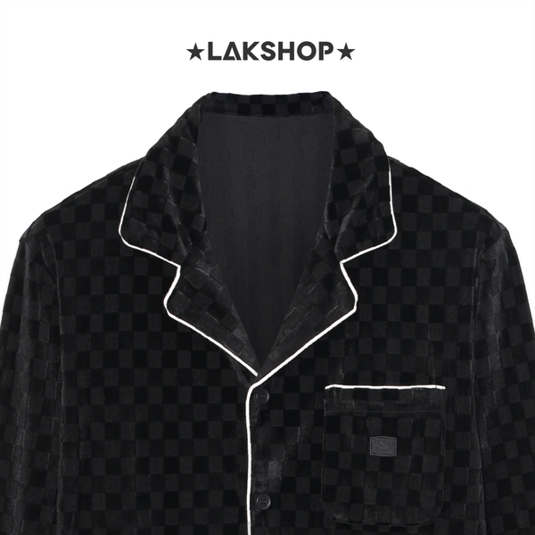 Set Pajamas GXG Checkerboard Black Velvet (Áo + Quần)