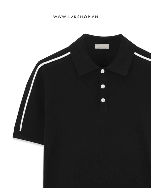 Black Stripe Shoulder Knit Polo Shirt