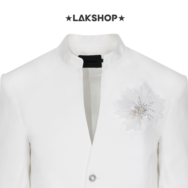 Áo White V-Neck / Stand Collar Blazer