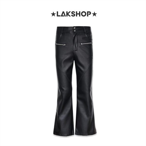 Quần Black Zipper Flared Leather Pants