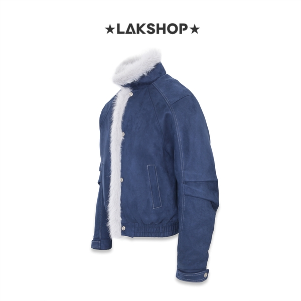 Áo Navy Suede With Fur Trim Jacket