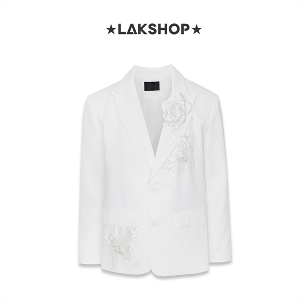 Áo White 3D Flower Blazer