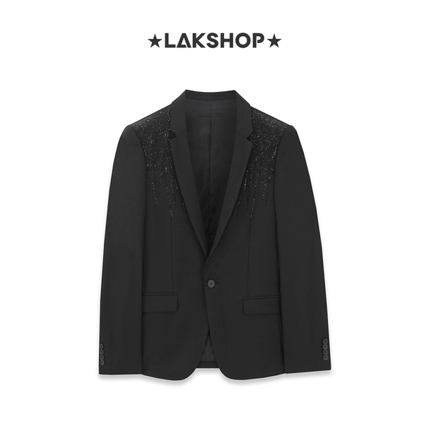 Áo Black Wool with Crystal Grain Decoration Blazer