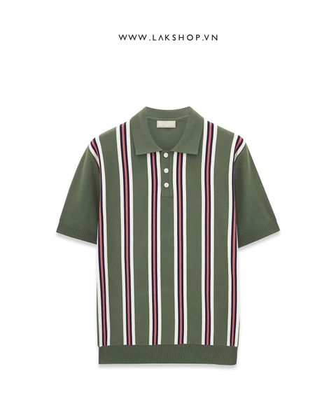 Áo Green Red Stripe Knit Polo