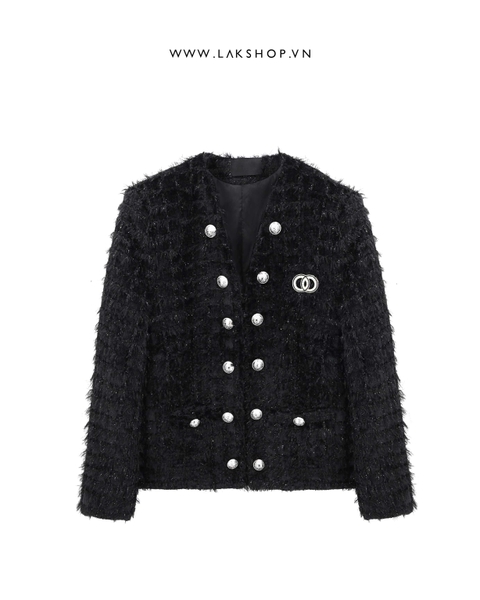 Black Tassels Check Tweed Jacket cs2