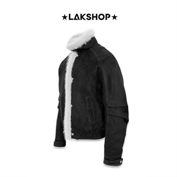 Áo Black Suede With Fur Trim Jacket