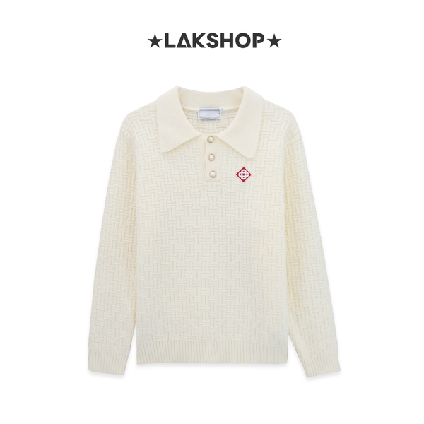 Áo Casa White Column Knit Polo Shirt