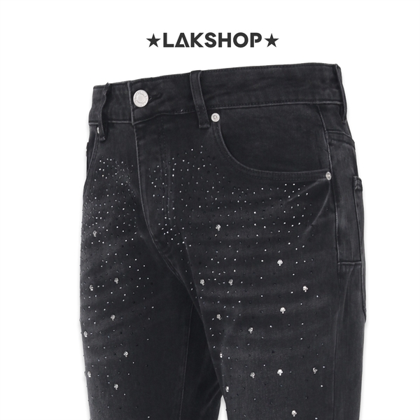 Quần Black Bling Beaded Crystal Denim Flare