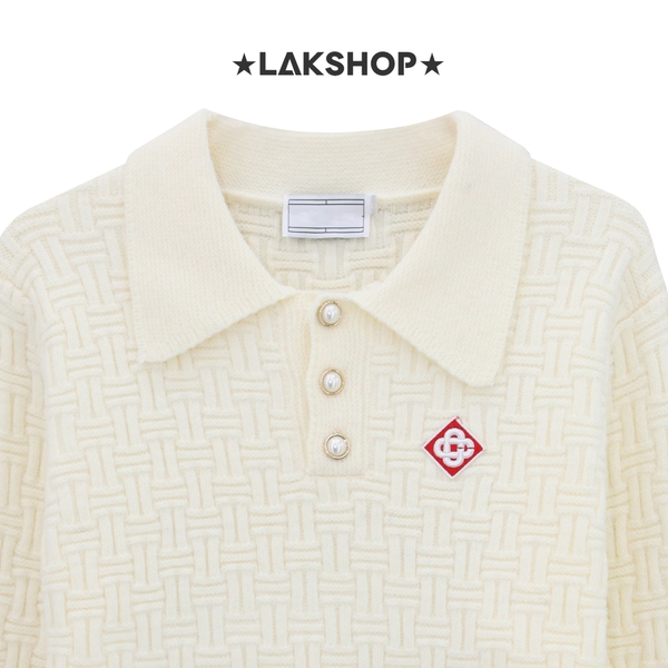 Áo Casa White Column Knit Polo Shirt