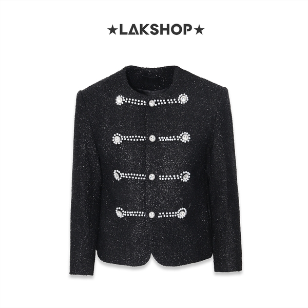 Áo Bling Bling Black Tweed with Pearl Jacket